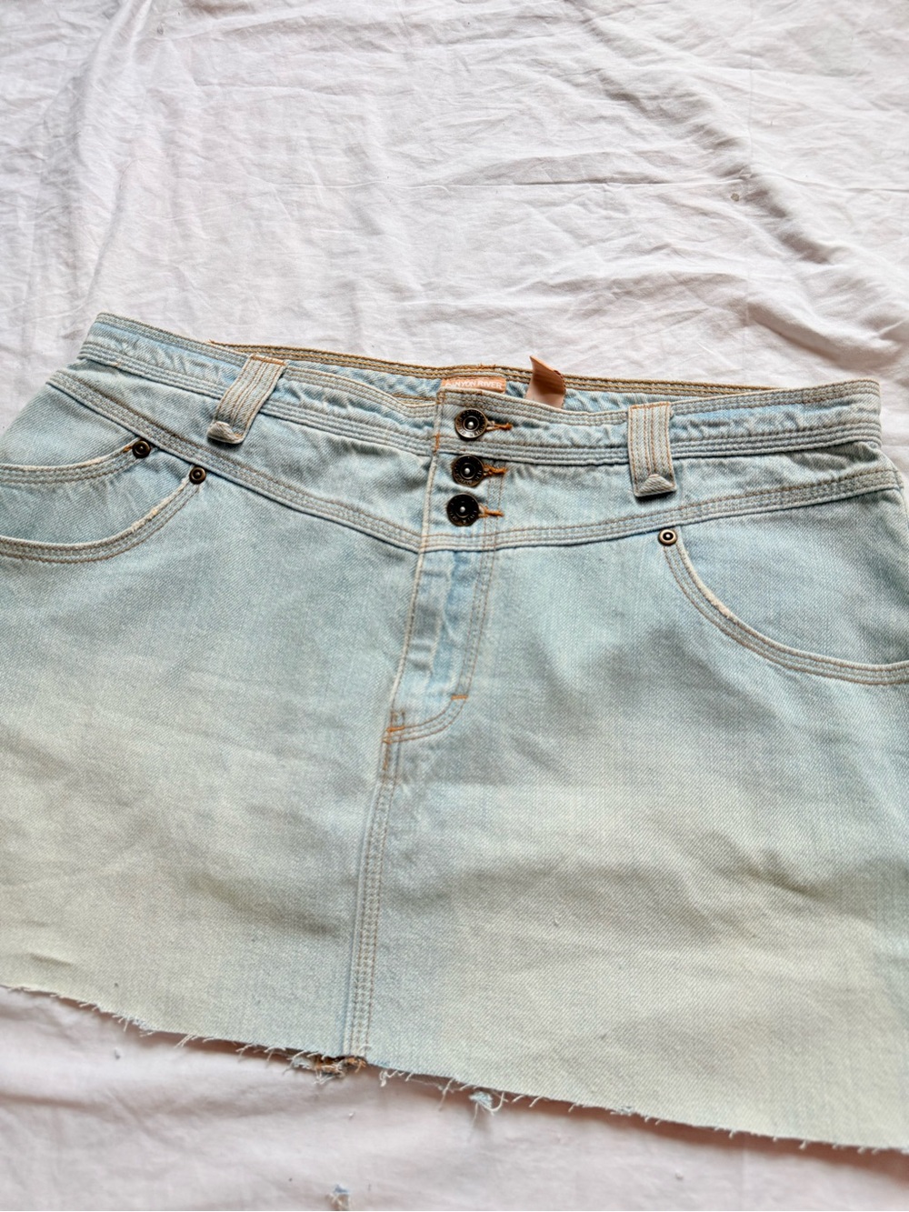 Y2K Light Wash Denim Mini Skirt - Light Blue - Picture 2 of 4